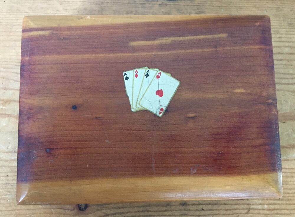 Vintage Mid Century Solid Cedar Wood Wooden Playing Card Holder Small Box 5.75"
